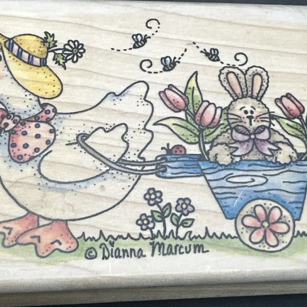 Dianna Marcum A JUST DUCKY RIDE Stampassions Rare 2001 BUNNY DUCKY BEES GARDEN